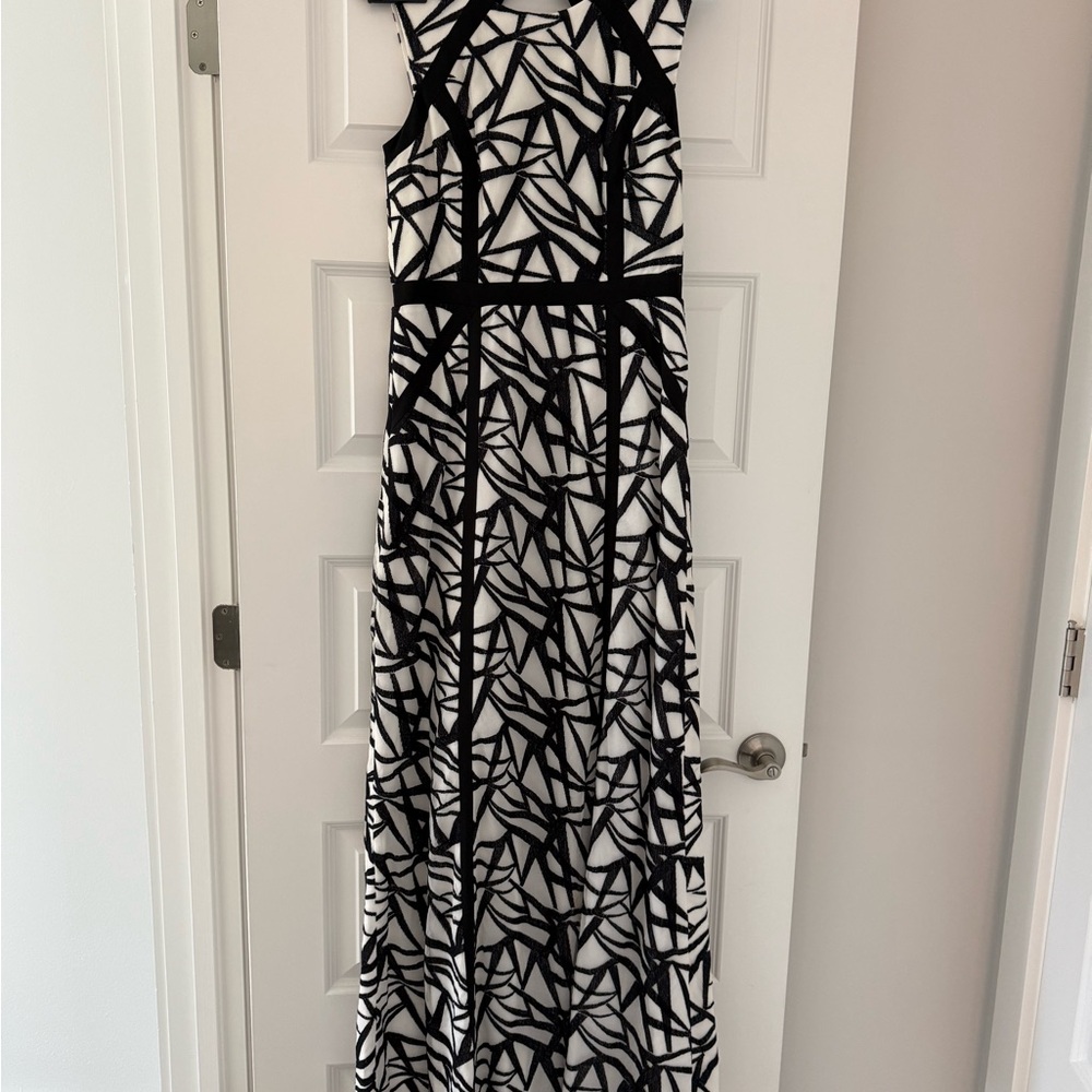 BCBGMaxAzria Black and White Geometric Maxi Dress